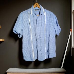 Vintage Cubavera Light Blue Checkered Men's Shirt Sz L